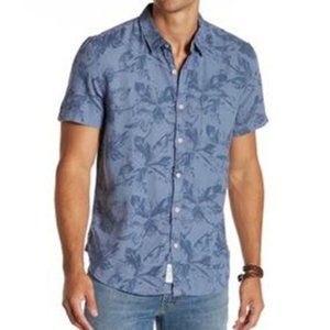 Lucky Brand Linen Blend Blue Floral Button Down